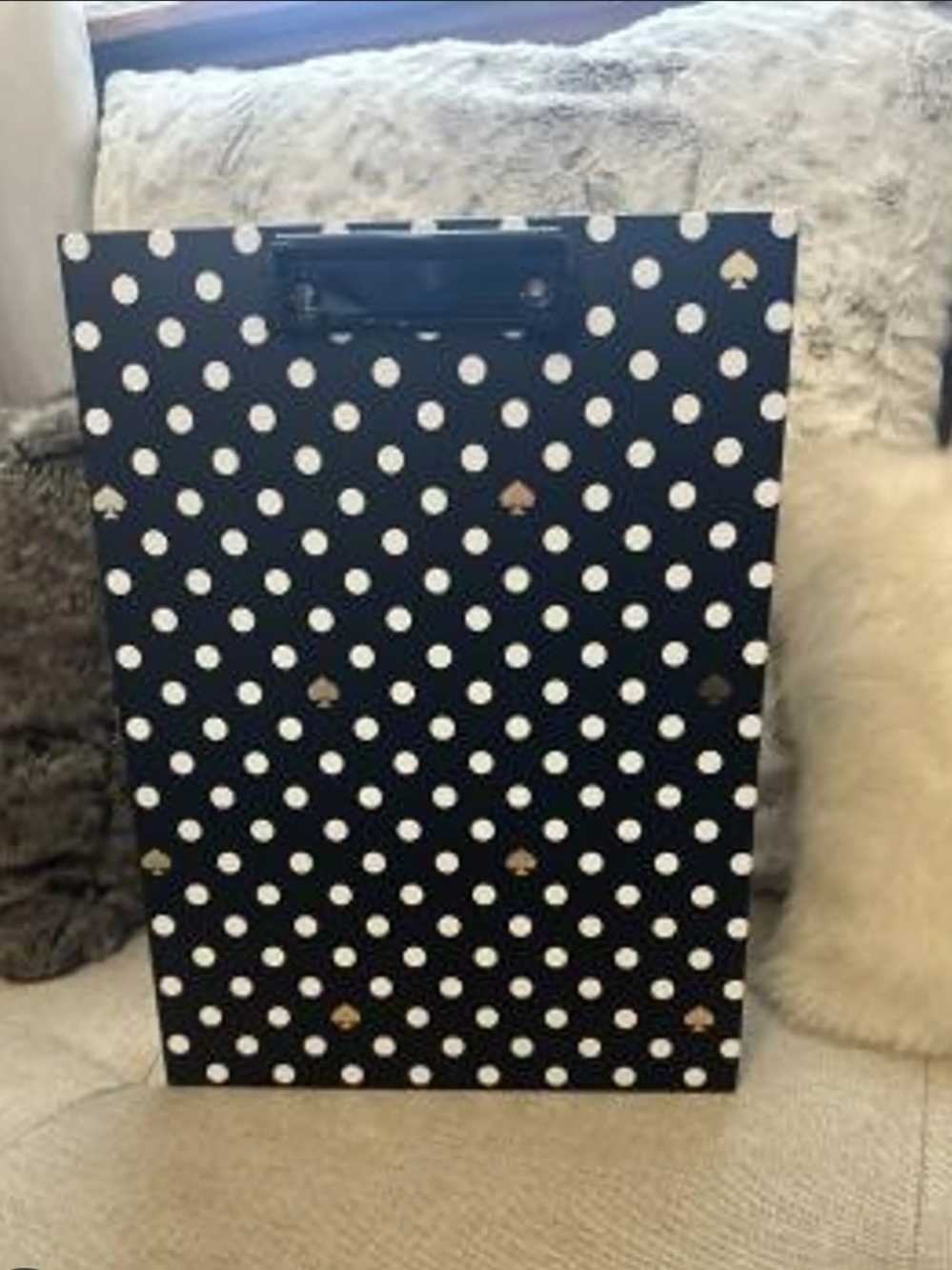 kate spade Black and White Polka Dot Clipboard Folio with Gold Accents